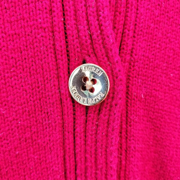 Ralph Lauren Sweater Womens 2X Red Cardigan Gold Button Up Shawl Collar Pockets - Picture 6 of 15